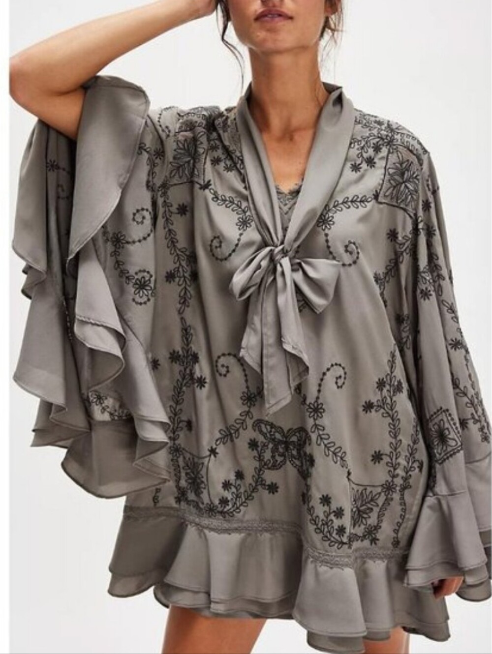 FREE PEOPLE Bali September Sun Mini Dress/Tunic Charcoal Grey Medium NWT$298 - Picture 8 of 12